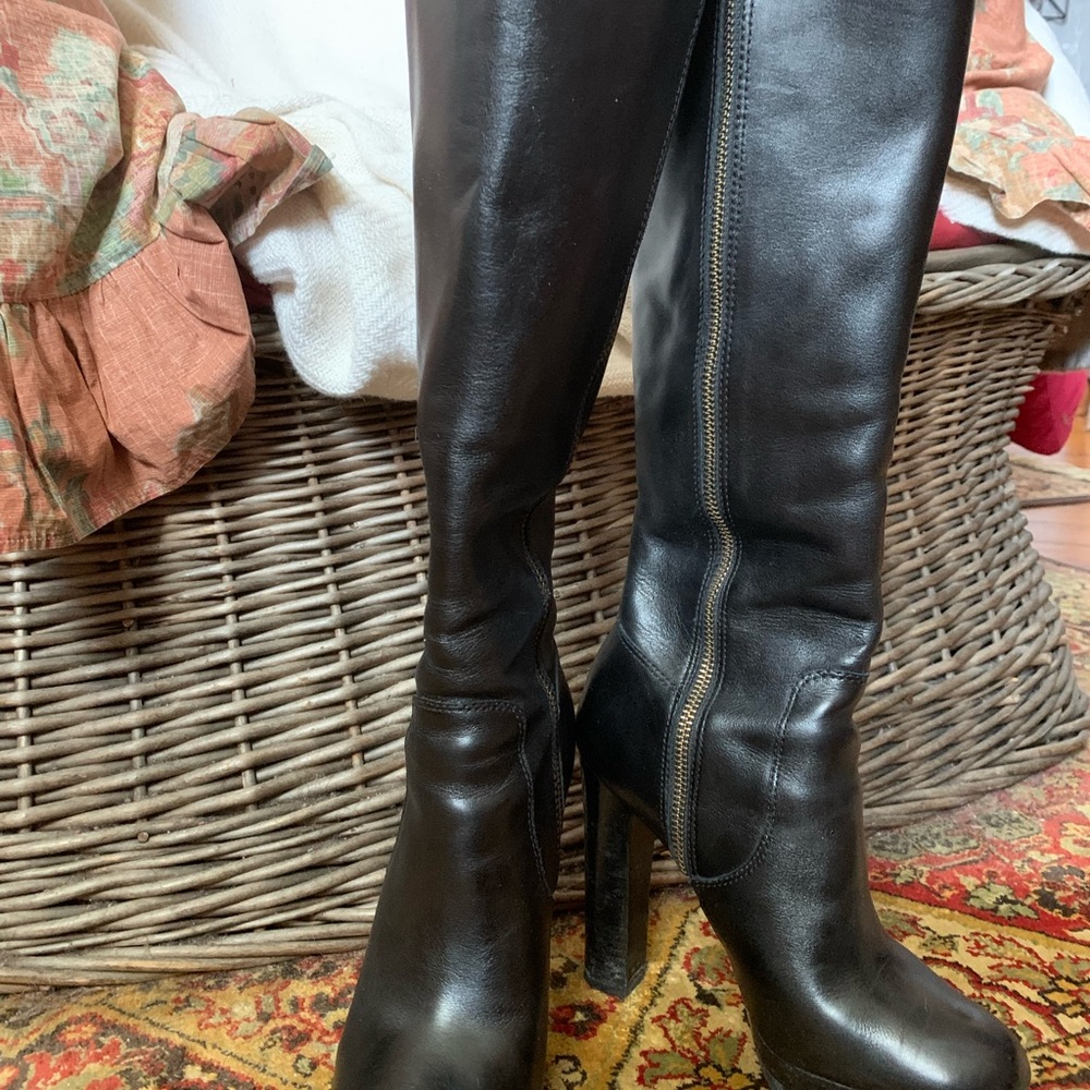 Michael Kors Black Leather Over-the-Knee Zip Boots